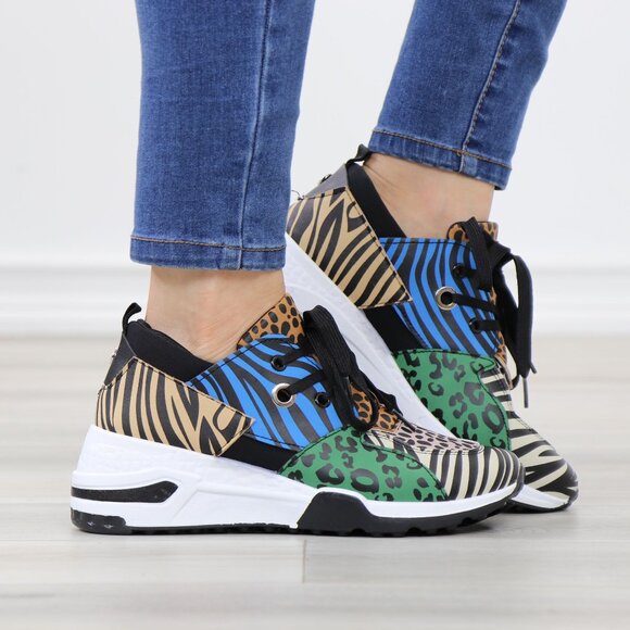 Animal Print Fashion Comfort Wedge Heel Sneakers Shoes - Picture 3 of 13